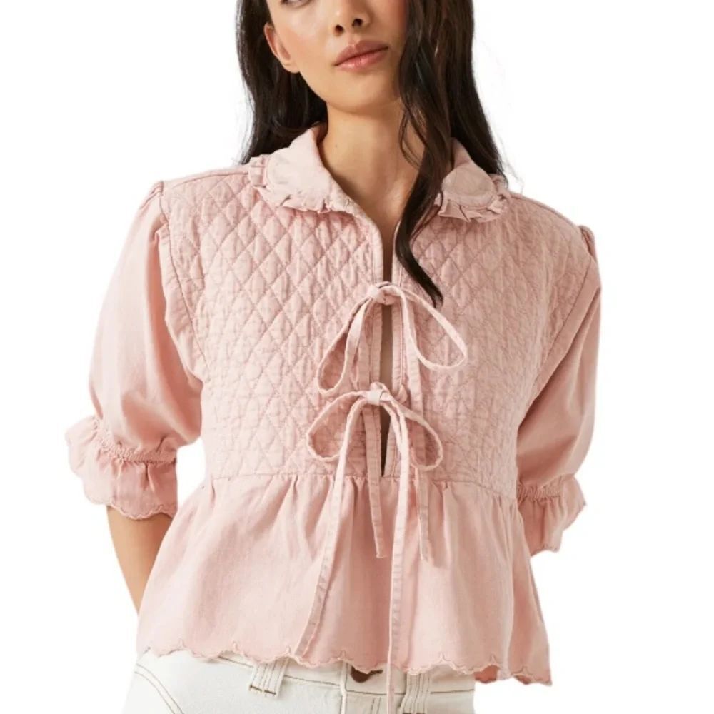 Seventy + Mochi Heidi Blouse NWT with Quilted Detail in Pink Dawn - Picture 9 of 9